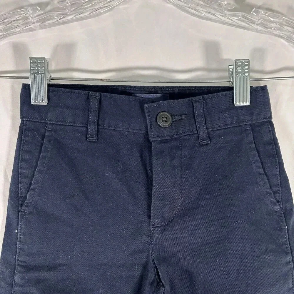 Place Shorts Boys 6 Navy Blue Slim Stretch Fabric Cotton Blend Button Zip